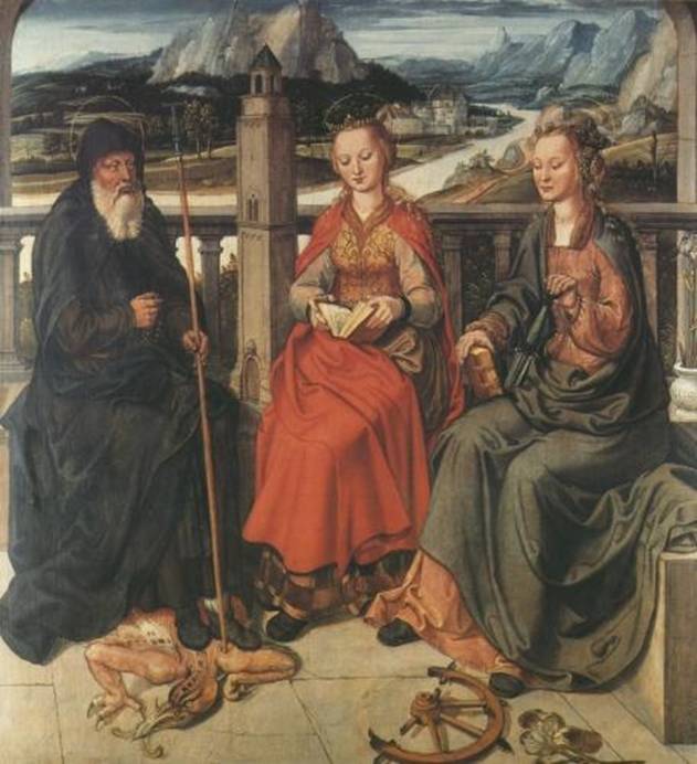 Anton Woensam von Worms: Die Heiligen Barbara, Antonius und Katharina (Kat. Nr. 5)